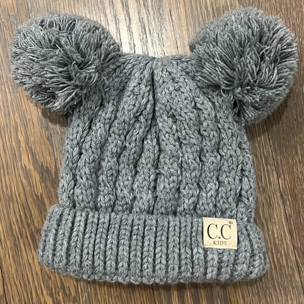 C.C Kids Double Pom Beanie Hat in Gray